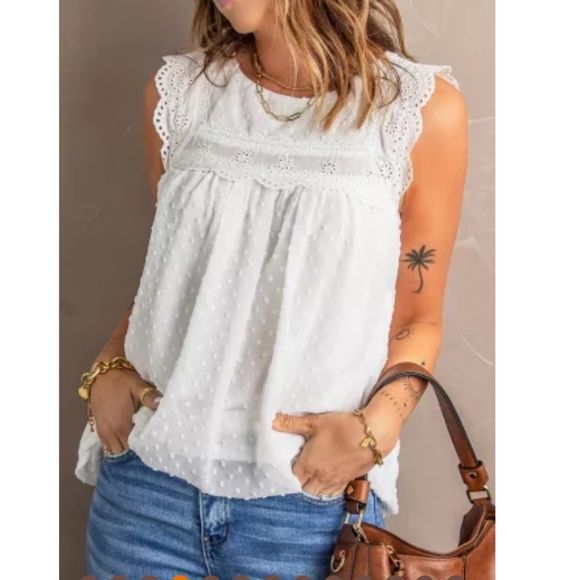 None Tops - ♥️New boutique Crochet polka dot tank